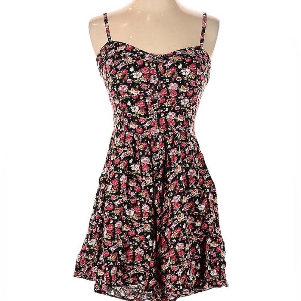 Express Black & Rose Pink Floral Tank Romper